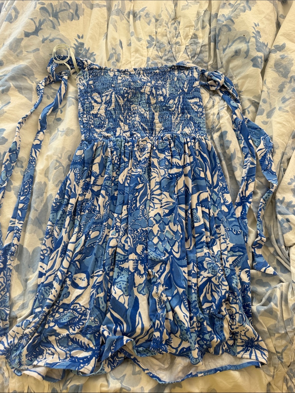 Blue Floral Smocked Summer Dress for teen girls